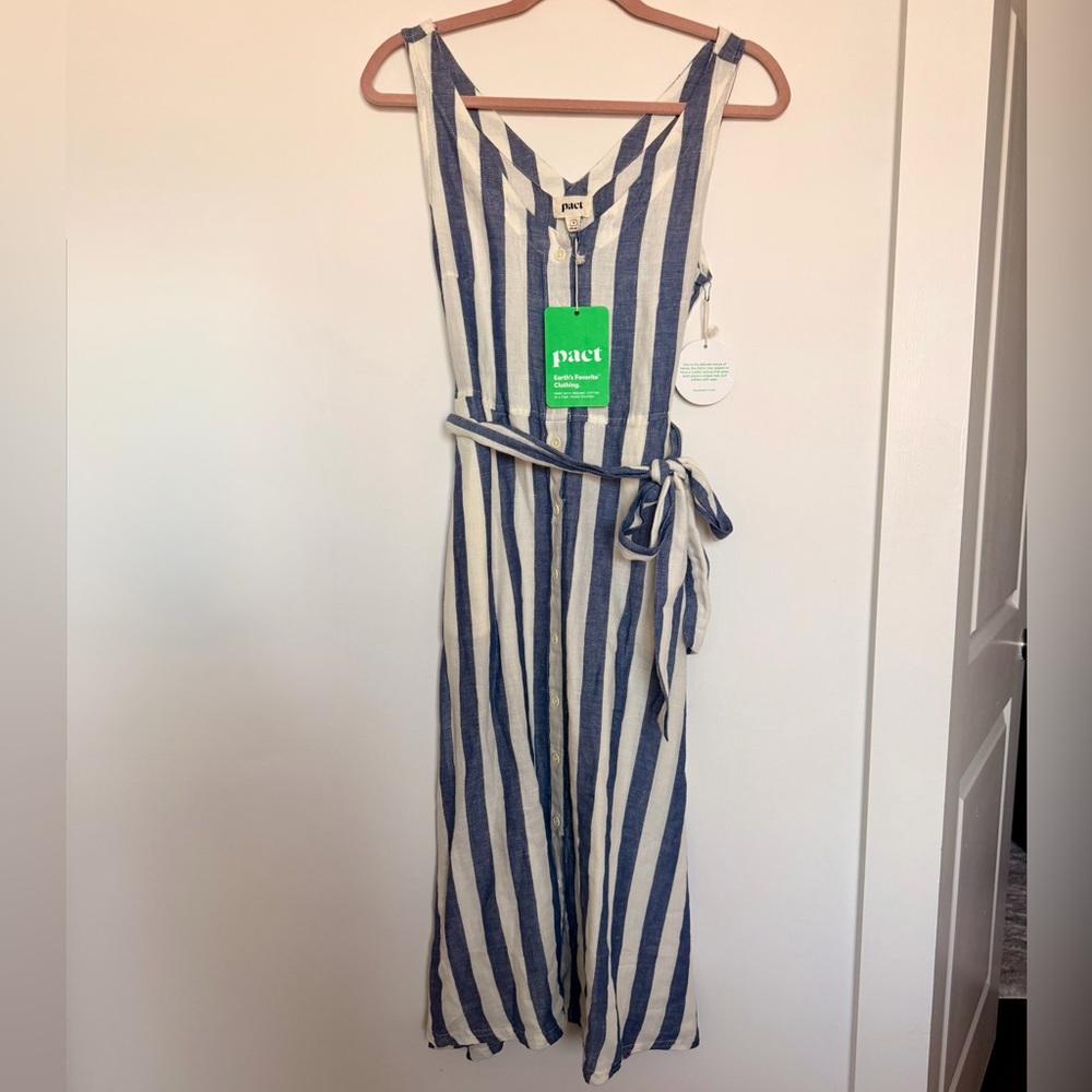 NWT Pact Size Small Organic Cotton and Hemp Midi Dress Summer Button Front Blue